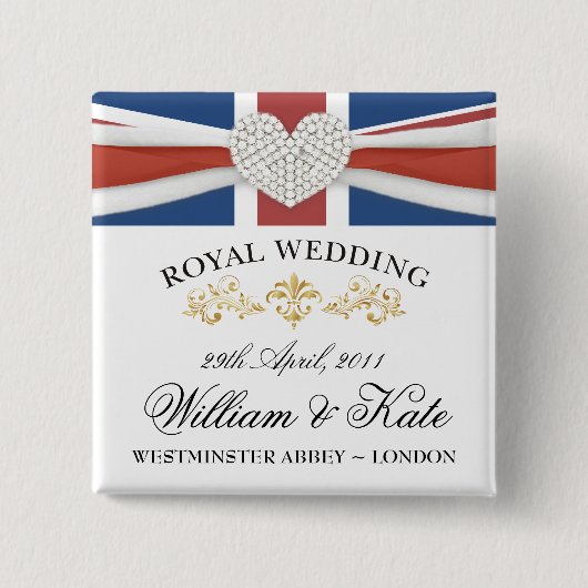 William & Kate Wedding Souvenir Pins Vierkante Button 5,1 Cm (Voorkant)