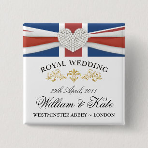 William & Kate Wedding Souvenir Pins Vierkante Button 5,1 Cm