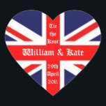 William & Kate Wedding-Union Jack Hart Sticker<br><div class="desc">De Britse Union Jack is zo'n grote vlag... ...  en het Royal Wedding heeft opnieuw geluk gebracht in de Royal Family en Groot-Brittannië. Als je van William en Kate houdt,  en het eruit wil roepen... Hier is je sticker om de bruiloft van de eeuw te herdenken!</div>