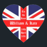 William & Kate Wedding-Union Jack Hart Sticker<br><div class="desc">De Britse Union Jack is zo'n grote vlag... ...  en het Royal Wedding heeft opnieuw geluk gebracht in de Royal Family en Groot-Brittannië. Als je van William en Kate houdt,  en het eruit wil roepen... Hier is je sticker om de bruiloft van de eeuw te herdenken!</div>