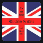 William & Kate Wedding-Union Jack Vierkante Sticker<br><div class="desc">De Britse Union Jack is zo'n grote vlag... ...  en het Royal Wedding heeft opnieuw geluk gebracht in de Royal Family en Groot-Brittannië. Als je van William en Kate houdt,  en het eruit wil roepen... Hier is je sticker om de bruiloft van de eeuw te herdenken!</div>