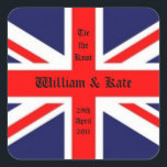 William & Kate Wedding-Union Jack Vierkante Sticker<br><div class="desc">De Britse Union Jack is zo'n grote vlag... ...  en het Royal Wedding heeft opnieuw geluk gebracht in de Royal Family en Groot-Brittannië. Als je van William en Kate houdt,  en het eruit wil roepen... Hier is je sticker om de bruiloft van de eeuw te herdenken!</div>