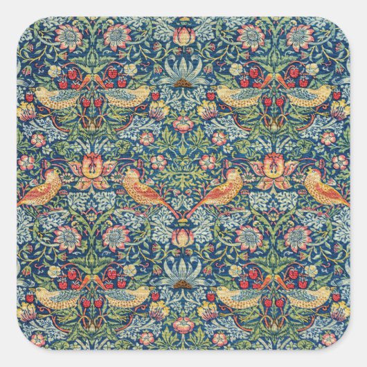 William Morris - Aardbeien Diep Vierkante Sticker (Voorkant)