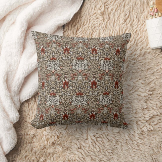 William Morris Aardse Bruine Bloemige Behang Kussen (Deken)