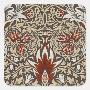 William Morris Aardse Bruine Bloemige Behang Vierkante Sticker