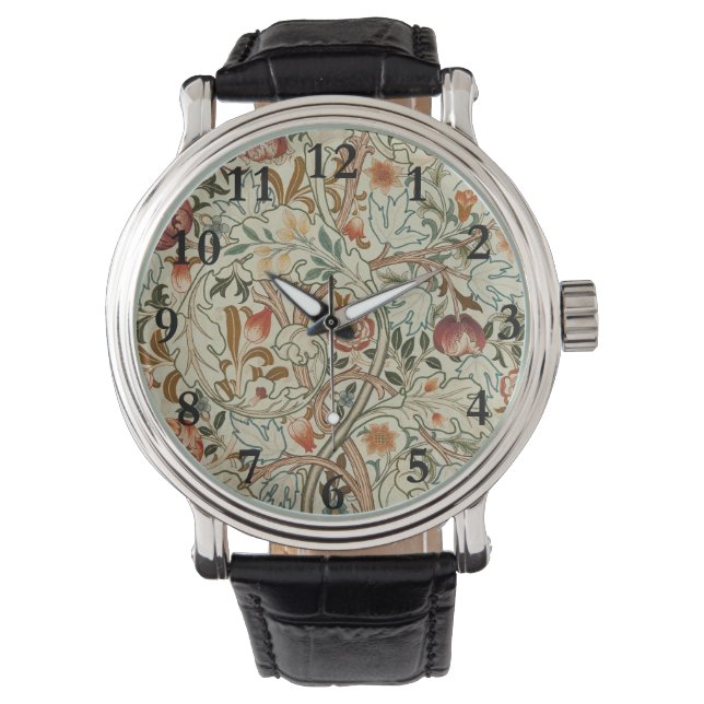 William Morris Acanthus Borduurwerk Bloemen Patroo Horloge (Voorkant)