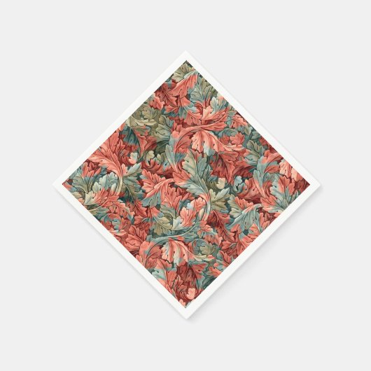 William Morris Acanthus Botanical Red Green Servet (Hoek)