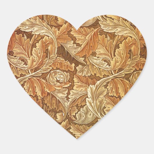 William Morris Acanthus Bruin Herfstbladeren Hart Sticker (Voorkant)