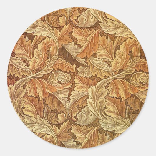 William Morris Acanthus Bruin Herfstbladeren Ronde Sticker (Voorkant)