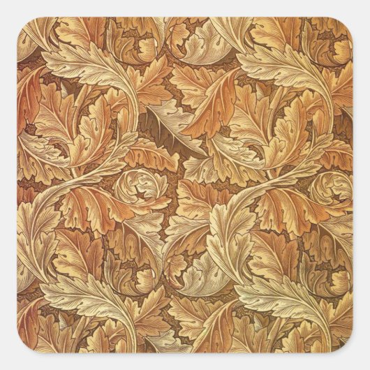 William Morris Acanthus Bruin Herfstbladeren Vierkante Sticker (Voorkant)
