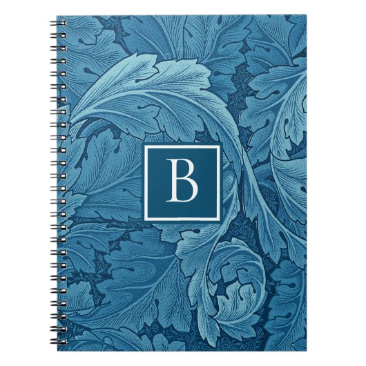 William Morris Acanthus in Blue met Monogram Notitieboek (Voorkant)