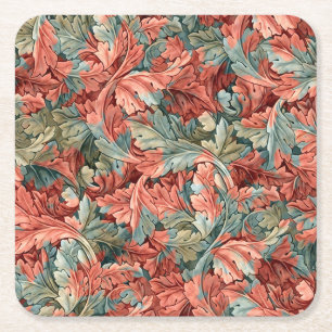 William Morris Acanthus Roest Rood Salie Groen Kartonnen Onderzetters