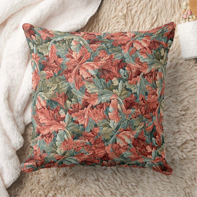 William Morris Acanthus Roest Rood Salie Groen Kussen (Deken)
