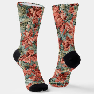 William Morris Acanthus Roest Rood Salie Groen Sokken