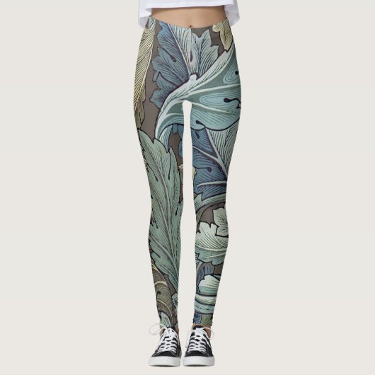 William Morris Acanthus Sage Bloemen Plantaardige Leggings (Voorkant)