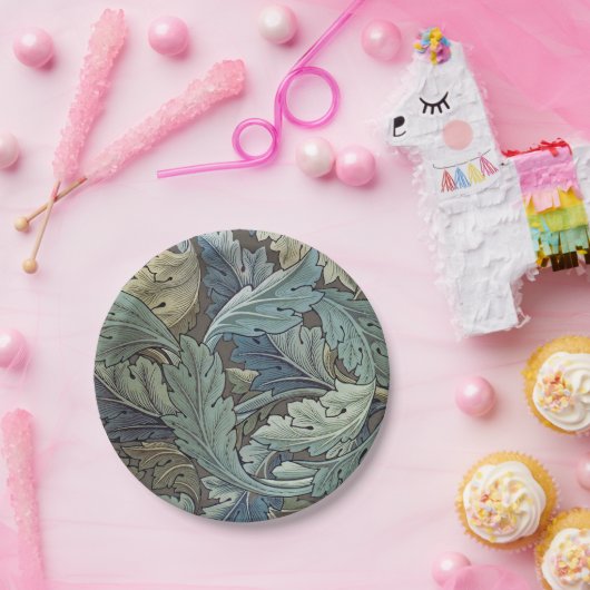 William Morris Acanthus Sage Bloemen Plantaardige Papieren Bordje (Feest)