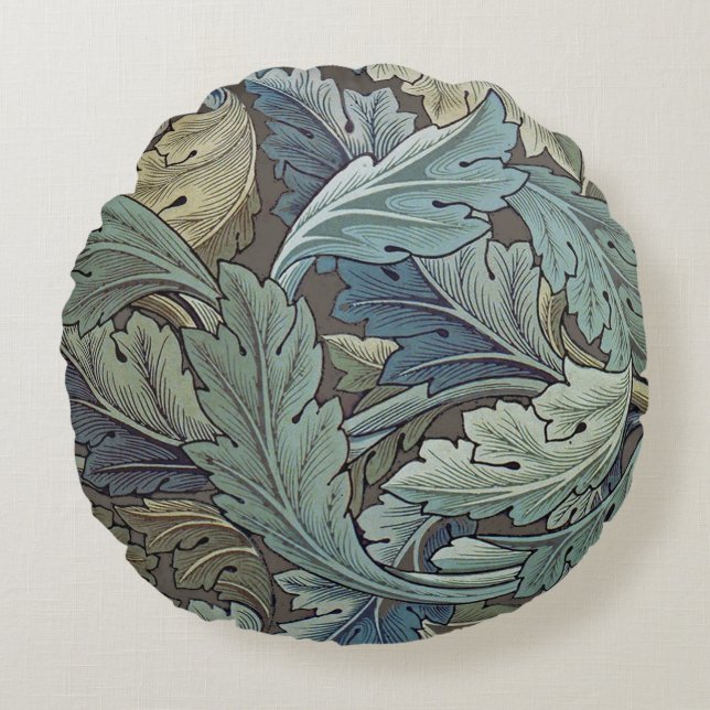 William Morris Acanthus Sage Bloemen Plantaardige Rond Kussen (Voorkant)