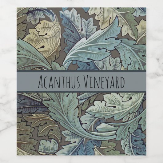 William Morris Acanthus Sage Bloemen Plantaardige Wijn Etiket (Enkel label)