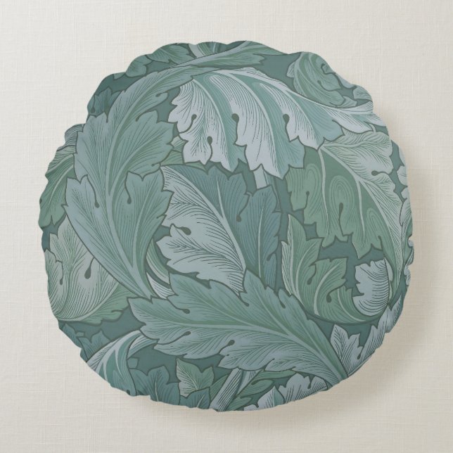 William Morris Acanthusblad Tealblauw Patroon Rond Kussen (Voorkant)