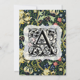 William Morris Alfabet Gouden Lelie Donkere Kleure Bedankkaart