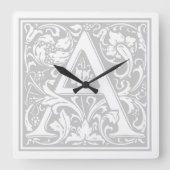 William Morris Alphabet "A" Square Wall Clock Vierkante Klok (Voorkant)