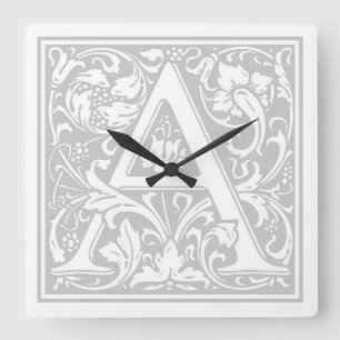 William Morris Alphabet "A" Square Wall Clock Vierkante Klok