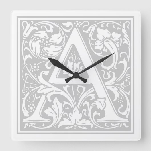 William Morris Alphabet "A" Square Wall Clock Vierkante Klok (Voorkant)