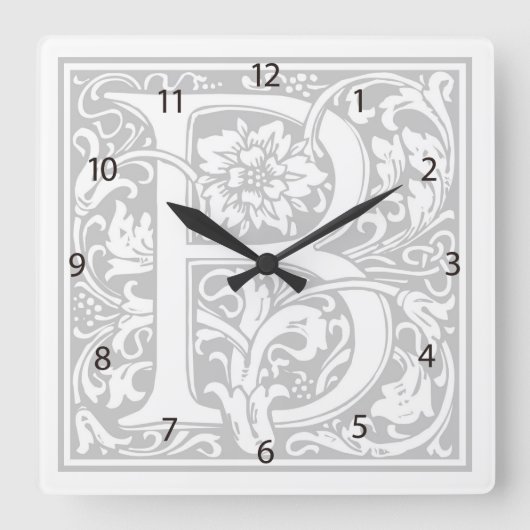 William Morris Alphabet "B" Square Wall Clock Vierkante Klok (Voorkant)