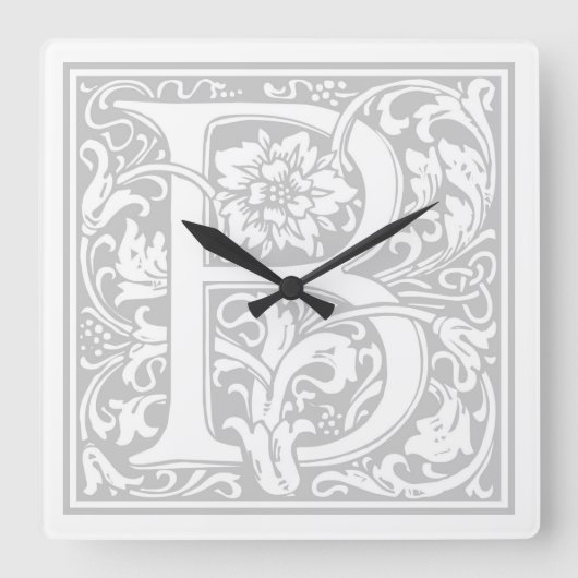William Morris Alphabet "B" Square Wall Clock Vierkante Klok (Voorkant)