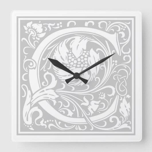 William Morris Alphabet C Square Wall Clock Vierkante Klok (Voorkant)