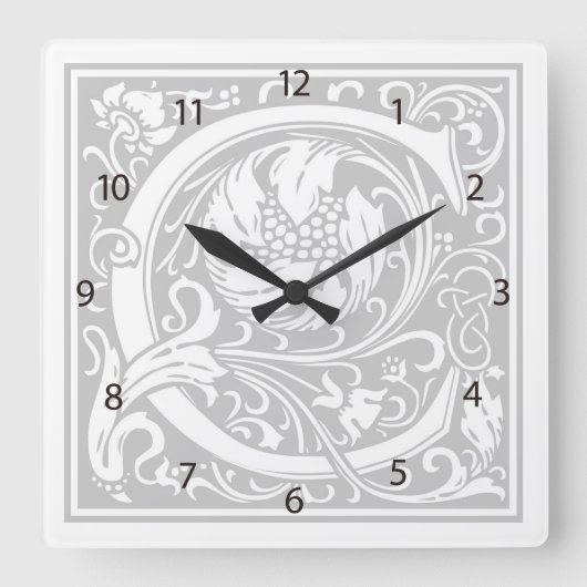 William Morris Alphabet C Square Wall Clock Vierkante Klok (Voorkant)