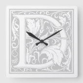 William Morris Alphabet "D" Square Wall Clock Vierkante Klok (Voorkant)