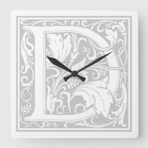 William Morris Alphabet "D" Square Wall Clock Vierkante Klok