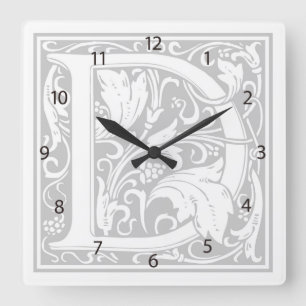 William Morris Alphabet "D" Square Wall Clock Vierkante Klok