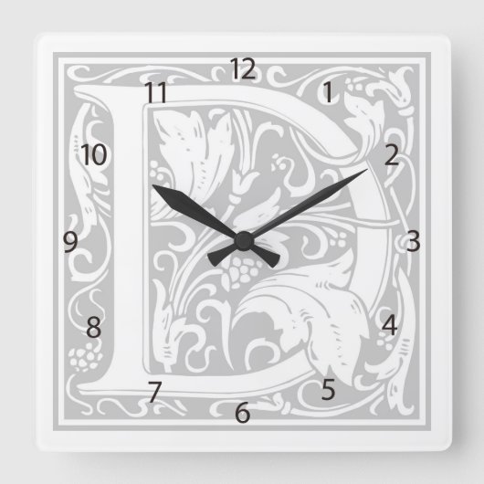William Morris Alphabet "D" Square Wall Clock Vierkante Klok (Voorkant)