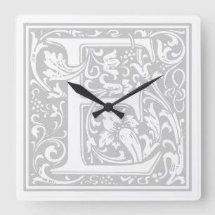 William Morris Alphabet "E" Square Wall Clock Vierkante Klok