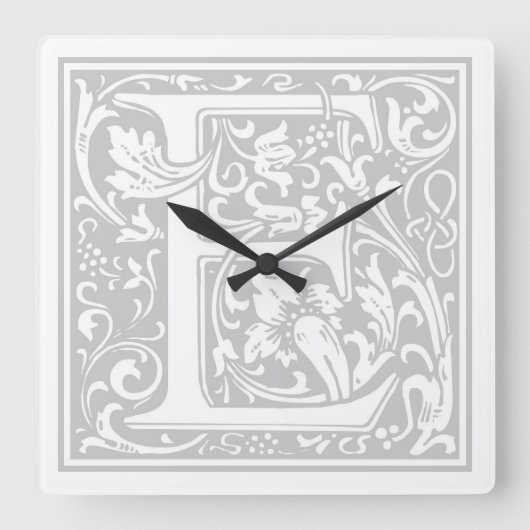 William Morris Alphabet "E" Square Wall Clock Vierkante Klok (Voorkant)