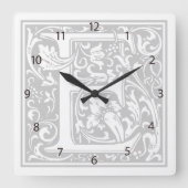 William Morris Alphabet "E" Square Wall Clock Vierkante Klok (Voorkant)