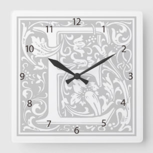 William Morris Alphabet "E" Square Wall Clock Vierkante Klok