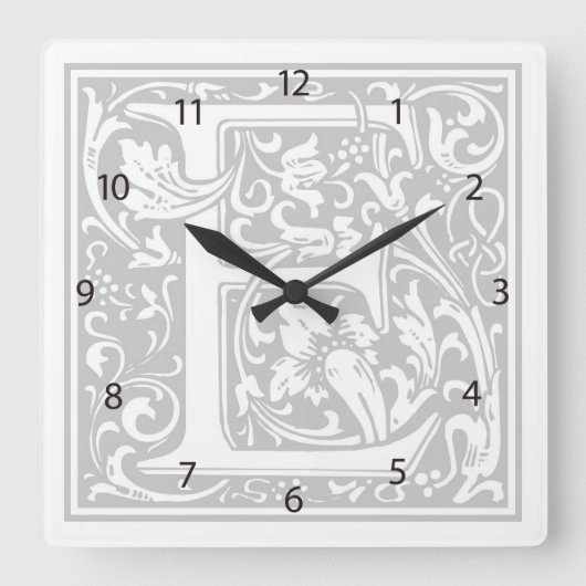 William Morris Alphabet "E" Square Wall Clock Vierkante Klok (Voorkant)