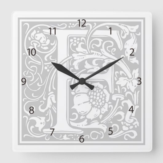 William Morris Alphabet "F" Square Wall Clock Vierkante Klok (Voorkant)