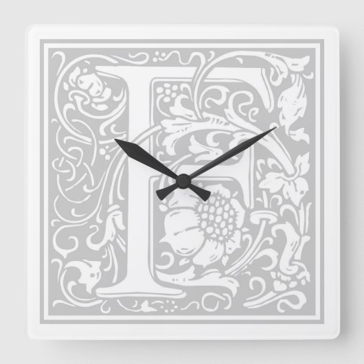 William Morris Alphabet "F" Square Wall Clock Vierkante Klok (Voorkant)