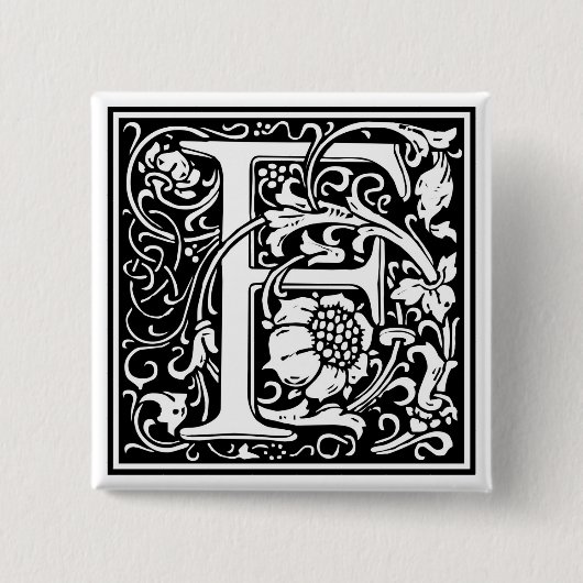 William Morris Alphabet "F" Vierkante Button 5,1 Cm (Voorkant)