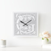 William Morris Alphabet "G" Square Wall Clock Vierkante Klok (Huis)