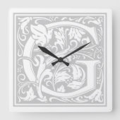 William Morris Alphabet "G" Square Wall Clock Vierkante Klok (Voorkant)