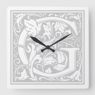 William Morris Alphabet "G" Square Wall Clock Vierkante Klok