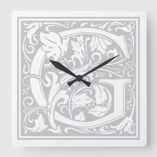 William Morris Alphabet "G" Square Wall Clock Vierkante Klok (Voorkant)