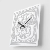 William Morris Alphabet "G" Square Wall Clock Vierkante Klok (Hoek)
