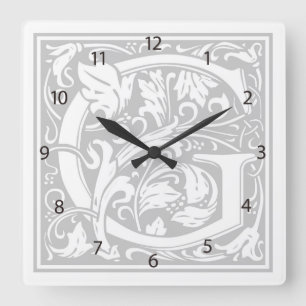 William Morris Alphabet "G" Square Wall Clock Vierkante Klok
