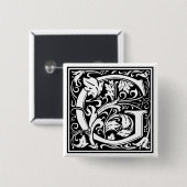William Morris Alphabet "G" Vierkante Button 5,1 Cm (Voorkant /achterkant)